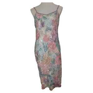 Vintage Judith Ann beaded Floral Sequin Dress whimsical fantasy mermaidcore L